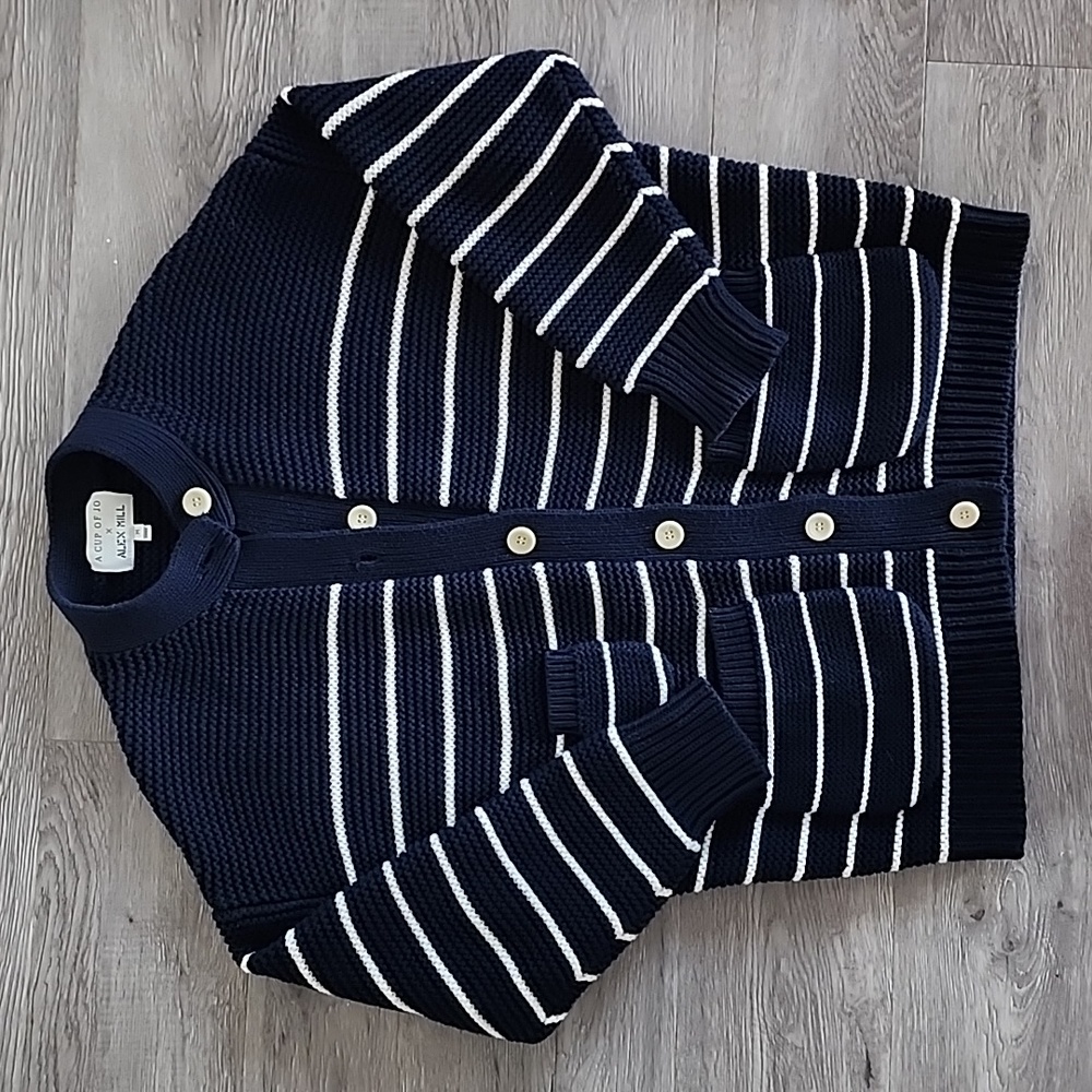 Alex Mill Navy and White Striped Knit Cardigan
